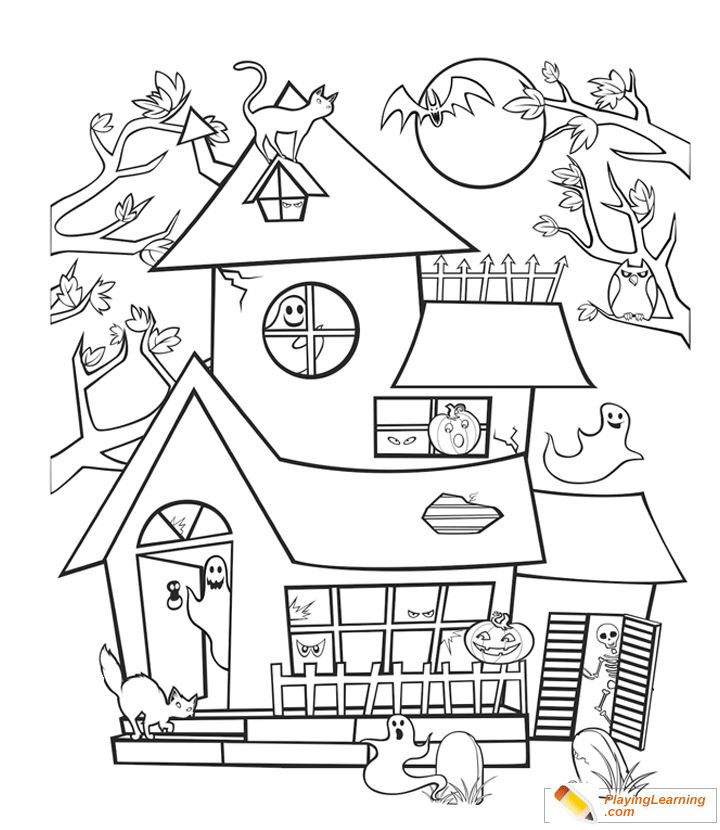 Halloween House Coloring Page 