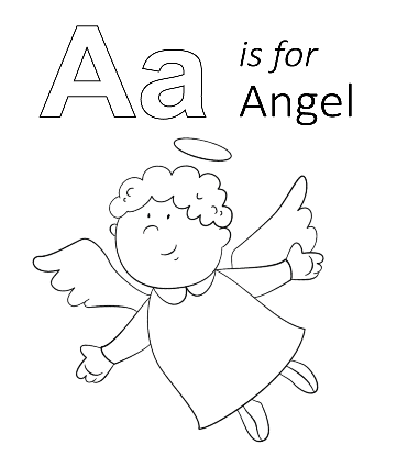 A is for Angel coloring printable for kids