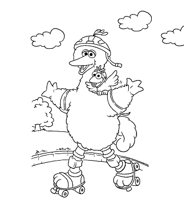 Big Bird Roller Skating Coloring Page for kids