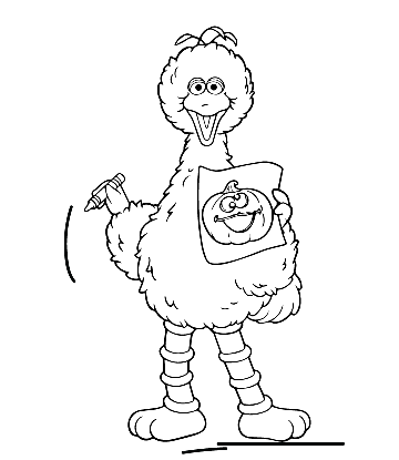 Big Bird and Pumpkin Drawing Coloring Page for kids