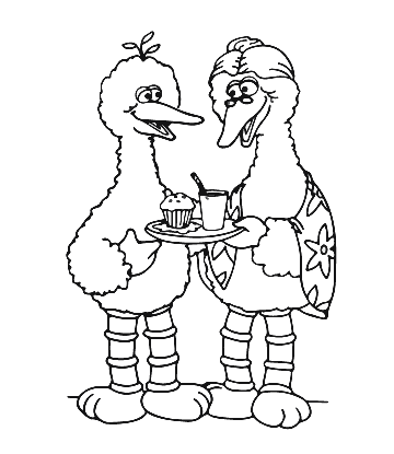 Big Bird Eating Cup Cake Coloring Page for kids