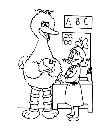 Big Bird In Class Coloring Page for kids