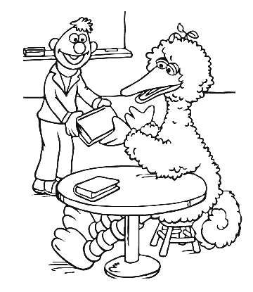 Big Bird In Library Coloring Page for kids