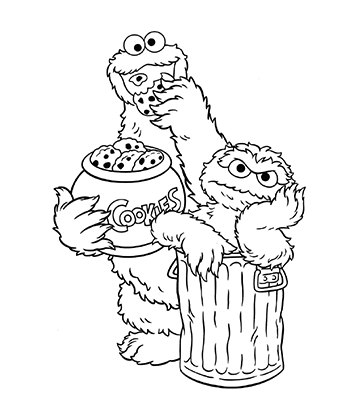 Cookie Monster and Oscar the Grouch Coloring Page for kids