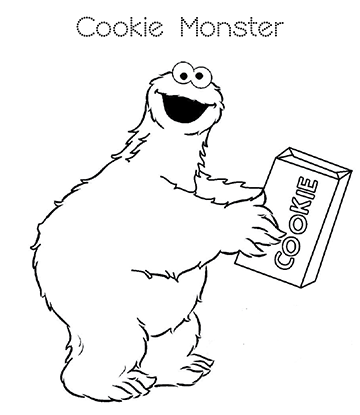 Cookie Monster and Cookie Box Coloring Page for kids