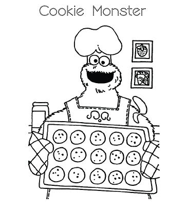 Cookie Monster and Cookies Tray Coloring Page for kids