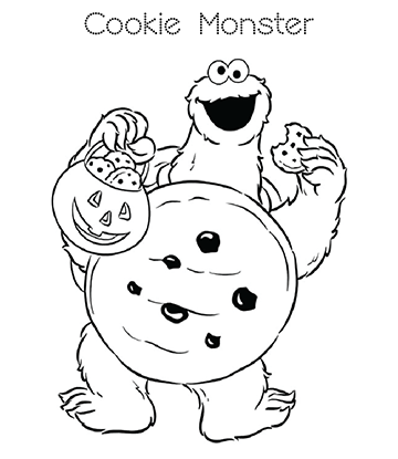 Cookie Monster in Halloween Costume Coloring Page for kids