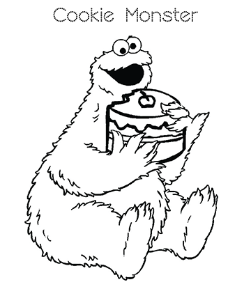 Cookie Monster and Valentine Cake Coloring Page for kids