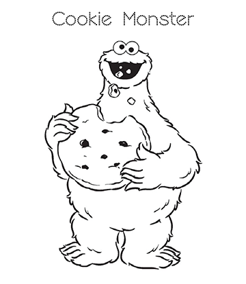 Cookie Monster Eating a Giant Cookie Coloring Page for kids