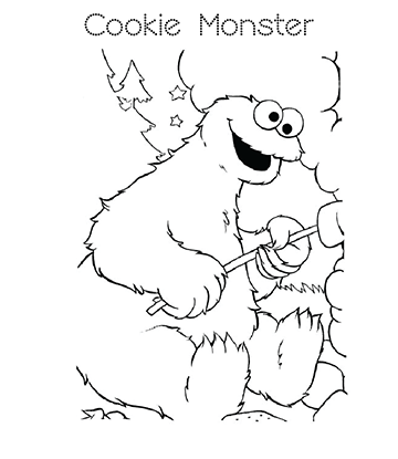 Cookie Monster in Starry Night Coloring Page for kids