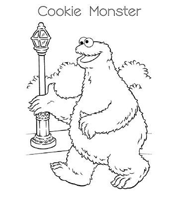 Cookie Monster Walking Coloring Image for kids