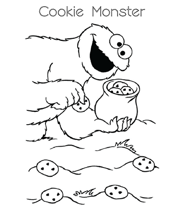 Cookie Monster Planting Cookies Coloring Image for kids