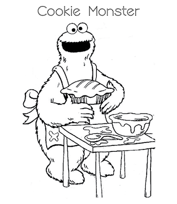 Cookie Monster Making Cookies Coloring Image for kids