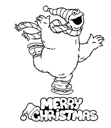 Cookie Monster Celebrating Christmas Coloring Image for kids