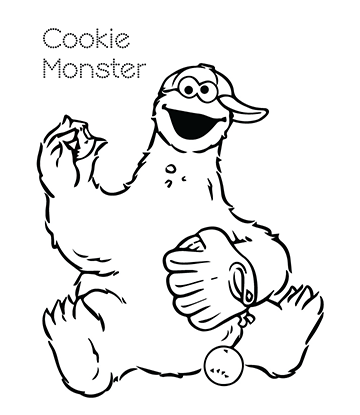 Cookie Monster Playing Ball Coloring Image for kids