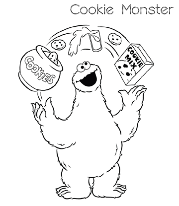 Cookie Monster Juggling Coloring Sheet for kids