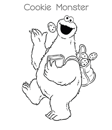 Cookie Monster Going to School Coloring Sheet for kids