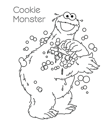 Cookie Monster Taking a Shower Coloring Sheet for kids