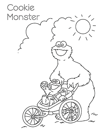 Cookie Monster Walking in the Sun Coloring Sheet for kids