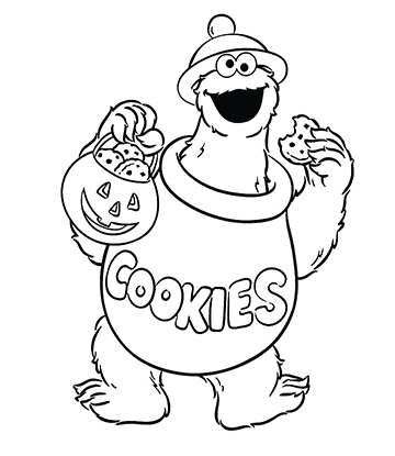 Cookie Monster in Halloween Costume Coloring Picture for kids