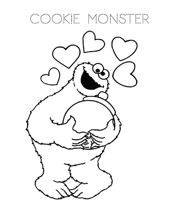 Cookie Monster Loving Big Cookie Coloring Picture for kids