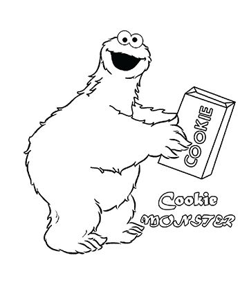 Cookie Monster and Cookie Box Coloring Picture for kids