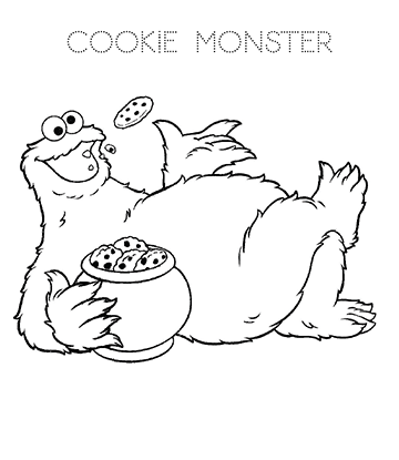 Cookie Monster and Cookie Jar Coloring Picture for kids