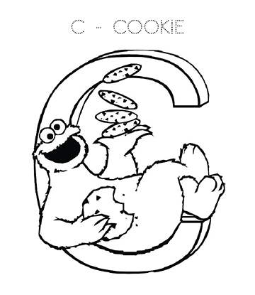 Cookie Monster and Letter C Coloring Picture for kids