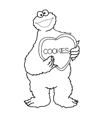 Cookie Monster and Heart-Shape Cookie Coloring Page for kids