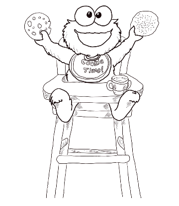 Little Baby Cookie Monster Eating Cookies Coloring Page for kids