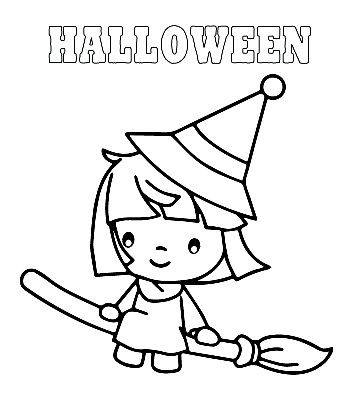 Easy Halloween Coloring Page - Little Witch for kids