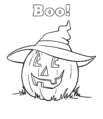 Easy Halloween Coloring - Scary Pumpkin with Witch Hat for kids