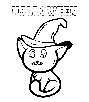 Easy Halloween Coloring Page - Little Cat for kids