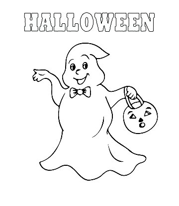 Easy Halloween Coloring Page - Cute Ghost Trick-or-Treating for kids