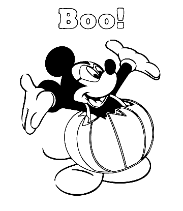 Easy Halloween Coloring Page - Mickey Mouse in Pumpkin Outfit for kids