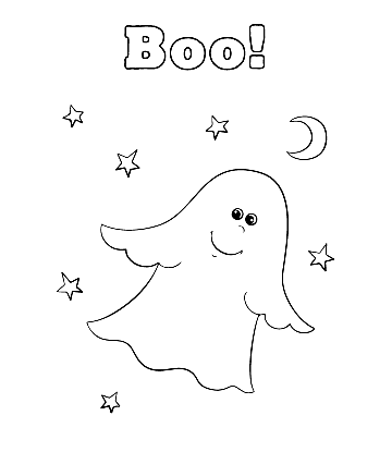 Easy Halloween Coloring Page - Cute Ghost for kids