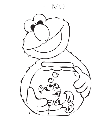 Elmo with Fish Bowl Coloring Page for kids