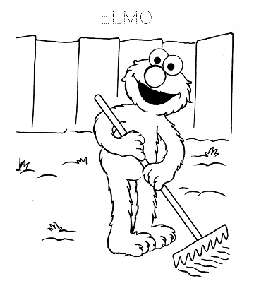 Elmo Raking Leaves Coloring Page for kids