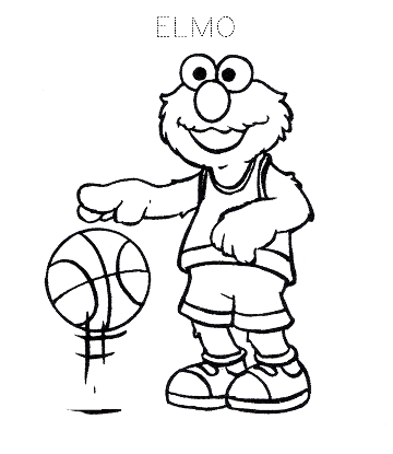 Elmo Playing Basket Ball Coloring Page 8 for kids