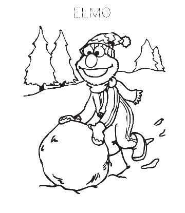 Elmo Playing with Snow Coloring Page for kids