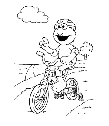 Elmo Riding Bike Coloring  Clipart for kids