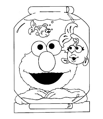 Elmo Looking at Fish Bowl Coloring Sheet for kids