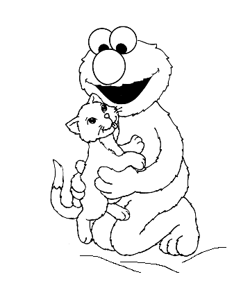 Sesame Street Elmo and Cat Coloring Sheet for kids