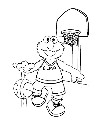 Sesame Street Elmo Playing Basket Ball Coloring Page for kids