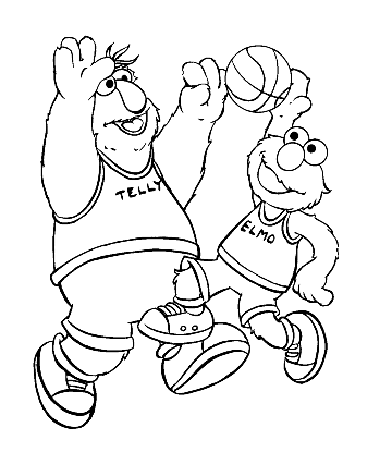 Sesame Street Elmo and Friends Playing Ball Coloring Image for kids