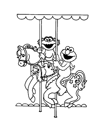 Sesame Street Elmo and Friends Playing Merry-Go-Round Coloring Printable for kids