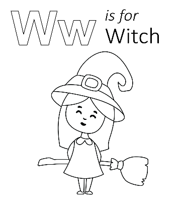 W is for Witch Coloring Sheet for kids