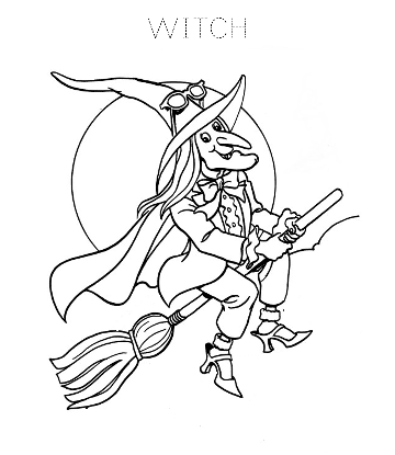 Halloween Flying Witch Coloring Page for kids