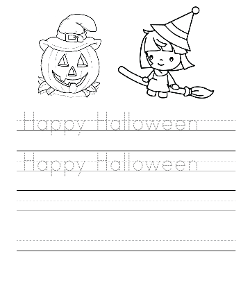 Happy Halloween writing practice sheet  for kids