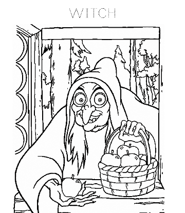 Halloween Coloring Page - Witch & Apple for kids